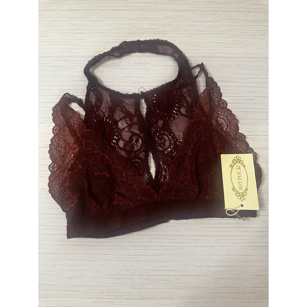 *NEW* Joyfolie Womens XS Inez Bralette Oxblood Burgundy Floral Lace Halter